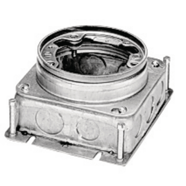Hubbell Wiring Device-Kellems 1-Gang, Round, Galvanized Stamped Steel Box, Deep, Fully Adjustable, Single Service, Aluminum Top BA2527